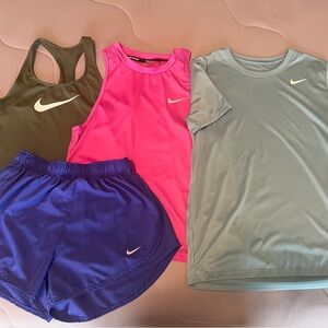 Nike Activewear Set - Olive, Pink, Light Blue, and Dark Blue Shorts